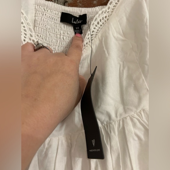 Lulus Kindest Cutie White Eyelet Embroidered Ruffle Strap Mini Dress Size XS - Picture 10 of 11